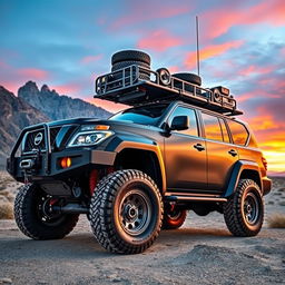 An impressive side view of a heavily modified overland Nissan Patrol, built for the ultimate off-road experience