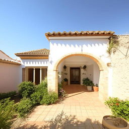 A 20 marla Spanish style house, featuring whitewashed walls, ceramic tiles, red clay roof and enclosed courtyard.