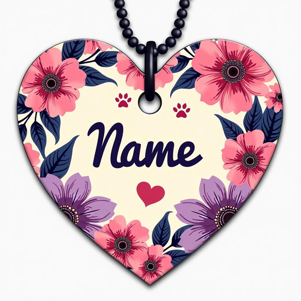 a charming and whimsical dog tag design for a female puppy with a heart-shaped tag