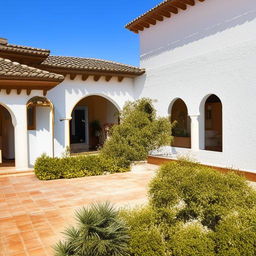 A 20 marla Spanish style house, featuring whitewashed walls, ceramic tiles, red clay roof and enclosed courtyard.