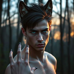 22-year-old man with werewolf ears and extremities, standing at 177 cm tall