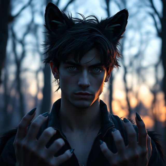 22-year-old man with werewolf ears and extremities, standing at 177 cm tall