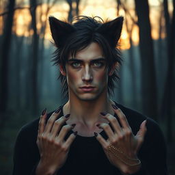 22-year-old man with werewolf ears and extremities, standing at 177 cm tall