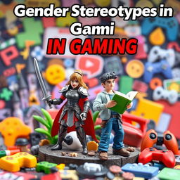 A captivating YouTube thumbnail design with a miniature scene representing gender stereotypes in video games