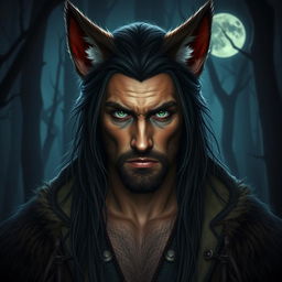 30-year-old man with distinctive wolf ears only, standing at 177 cm tall