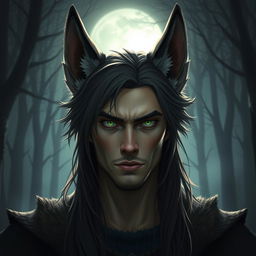 22-year-old man with prominent wolf ears only, standing at 177 cm tall