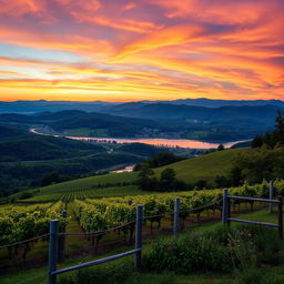 Stunning landscape photography capturing the natural beauty of Virginia, showcasing the Blue Ridge Mountains in the background, lush greenery in the foreground, and a serene sunset sky with vibrant colors