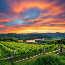 Stunning landscape photography capturing the natural beauty of Virginia, showcasing the Blue Ridge Mountains in the background, lush greenery in the foreground, and a serene sunset sky with vibrant colors