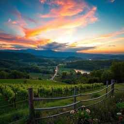 Stunning landscape photography capturing the natural beauty of Virginia, showcasing the Blue Ridge Mountains in the background, lush greenery in the foreground, and a serene sunset sky with vibrant colors