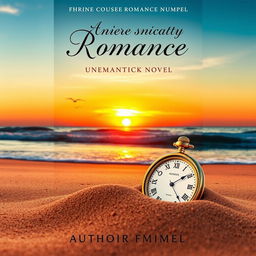 A contemporary romance novel book cover featuring a beautiful beach at sunset