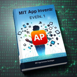 A book cover design featuring a dynamic and futuristic representation of an MIT App Inventor Developer