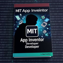 A book cover design featuring a dynamic and futuristic representation of an MIT App Inventor Developer