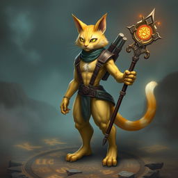 A hybrid creature featuring a captivating blend of human and yellow cat characteristics