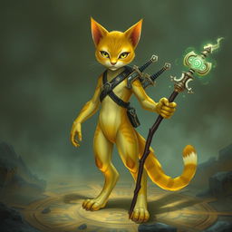 A hybrid creature featuring a captivating blend of human and yellow cat characteristics