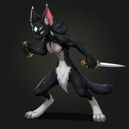 A tabaxi character with sleek black fur covering most of its body, complemented by striking white fur on the ends of its limbs and abdomen