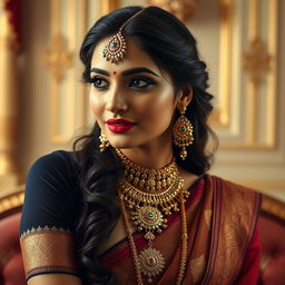 Hyperrealistic full-body portrait of a beautiful Indian woman, capturing grace and elegance