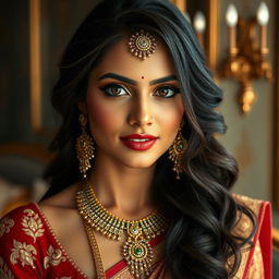 Hyperrealistic full-body portrait of a beautiful Indian woman, capturing grace and elegance