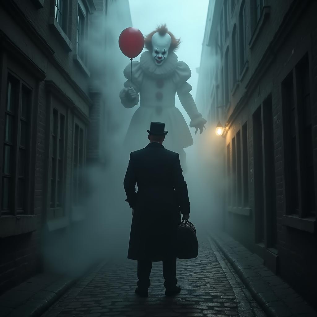 A dark, narrow alleyway in Oxford University, where the old cobblestone street is barely visible through the suffocating fog that wraps everything in mystery