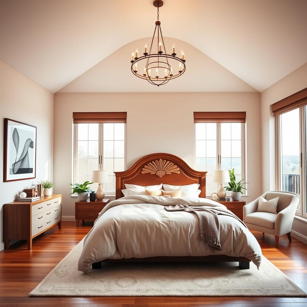 A modern and comfortable master bedroom blending simplicity and elegance