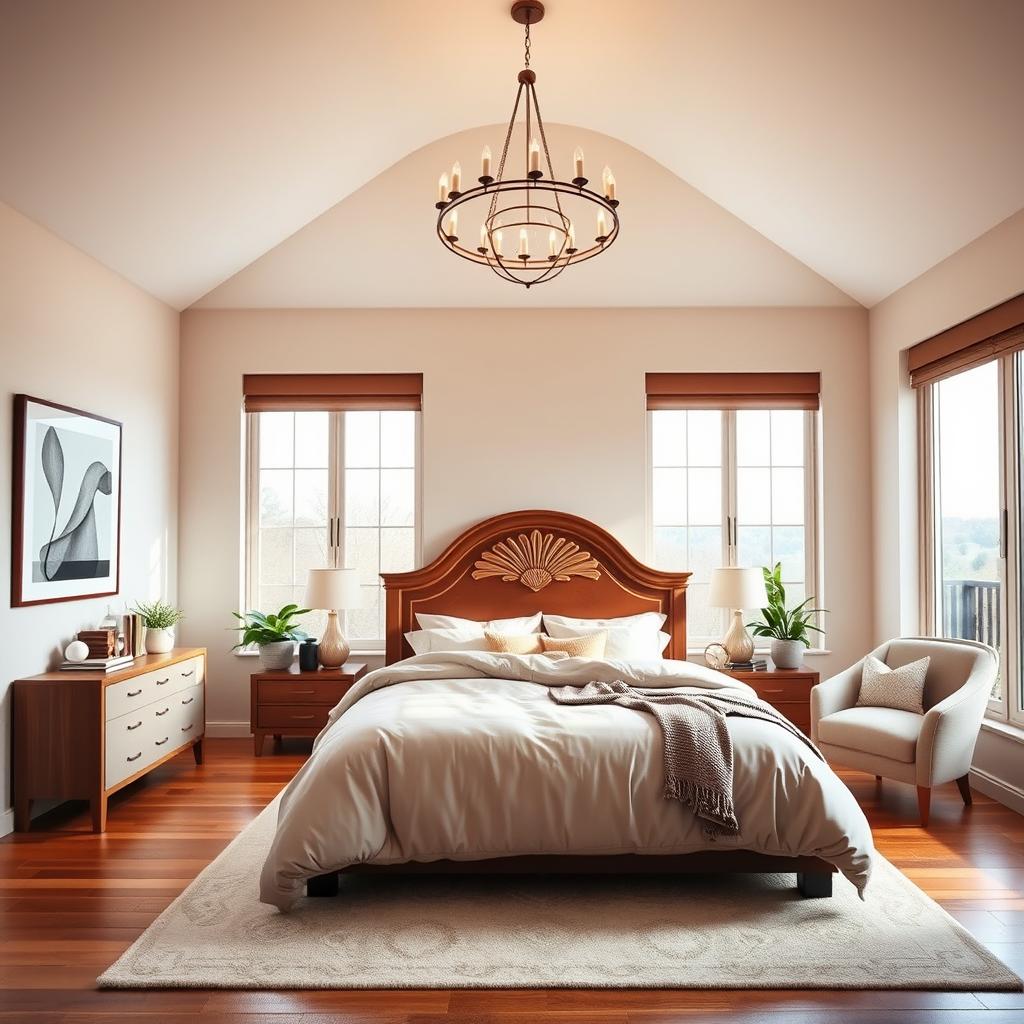 A modern and comfortable master bedroom blending simplicity and elegance