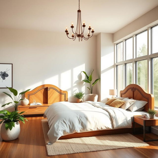 A modern and comfortable master bedroom blending simplicity and elegance