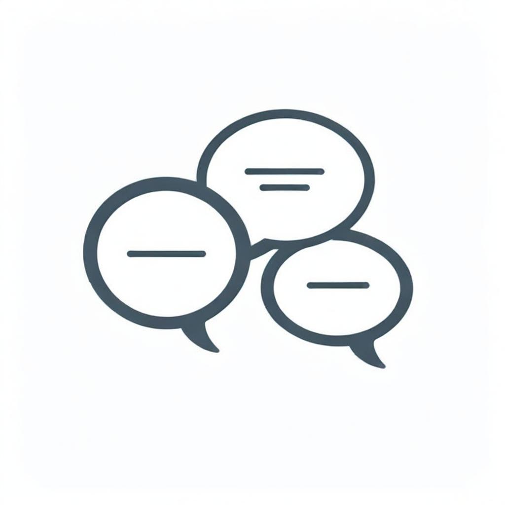 Construct an interactive feedback icon. The design should contain elements like two overlapping speech bubbles or hands exchanging a comment card to represent dialogue and interaction.