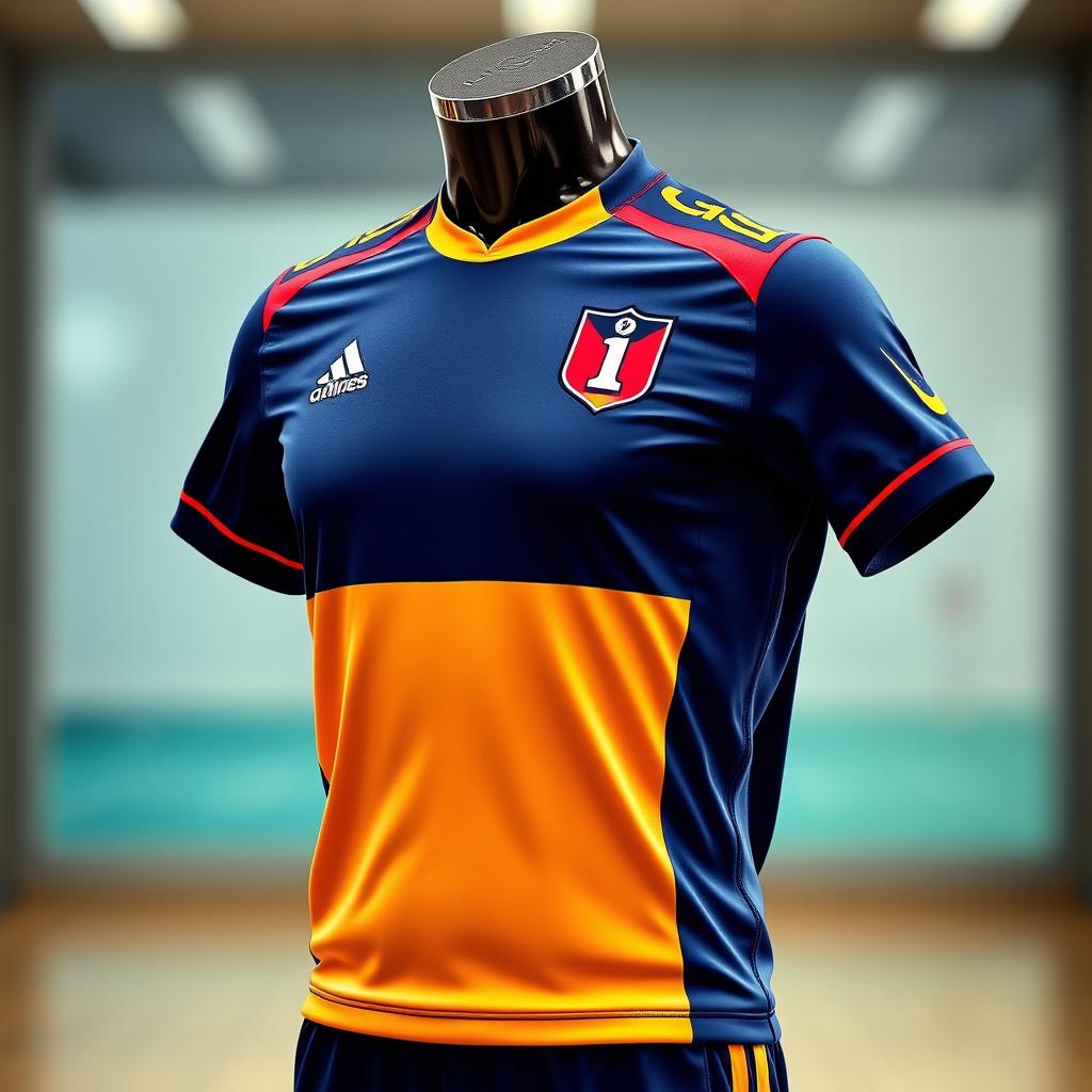 A vibrant and dynamic depiction of a sports jersey, featuring a modern design with bold colors and sleek lines