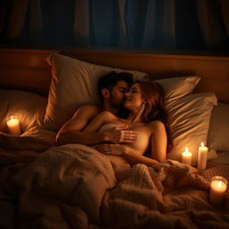 A romantic night scene with a couple in an intimate setting