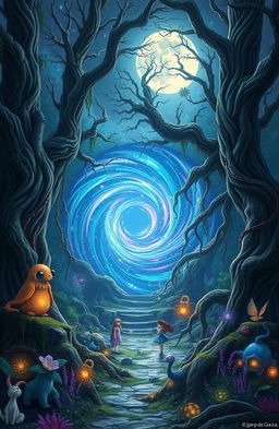 A fantastical scene inspired by the concept art style of Josep de Gaia, depicting an interdimensional portal at the center of the image