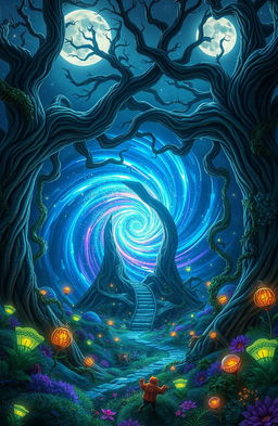 A fantastical scene inspired by the concept art style of Josep de Gaia, depicting an interdimensional portal at the center of the image