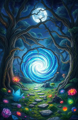 A fantastical scene inspired by the concept art style of Josep de Gaia, depicting an interdimensional portal at the center of the image