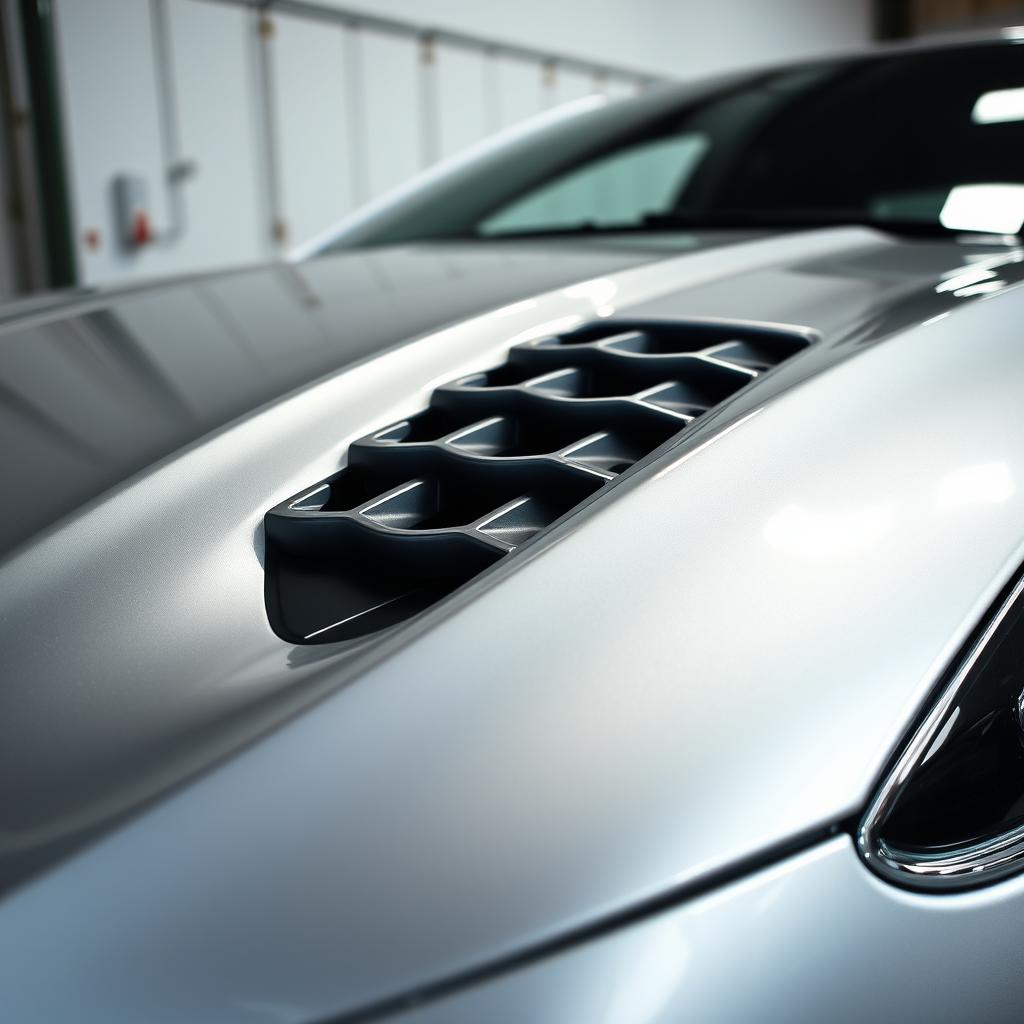 A close-up shot of a Ford Fusion showcasing its distinctive hood vents, designed for aerodynamic performance and enhancing engine cooling