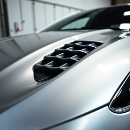 A close-up shot of a Ford Fusion showcasing its distinctive hood vents, designed for aerodynamic performance and enhancing engine cooling