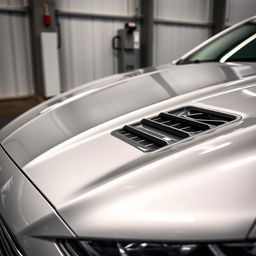 A close-up shot of a Ford Fusion showcasing its distinctive hood vents, designed for aerodynamic performance and enhancing engine cooling