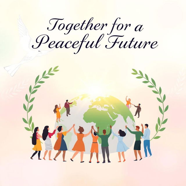 A captivating poster promoting peace and unity featuring internationally recognized peace symbols such as the peace dove and the olive branch