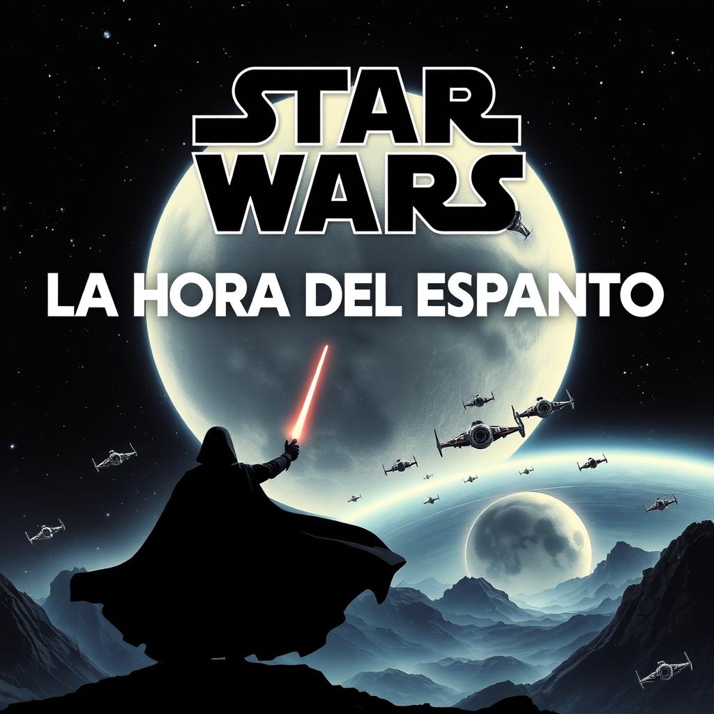 A Star Wars style poster featuring the title "LA HORA DEL ESPANTO" prominently displayed in the iconic font style