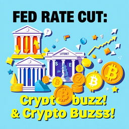 A vibrant and engaging visual representation of key financial topics: 'Fed Rate Cut, Eurozone Inflation & Crypto Buzz!'