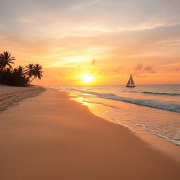 A stunning beach scene with fine, golden sand stretching endlessly along the coast