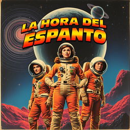 Retro sci-fi movie poster titled "LA HORA DEL ESPANTO," capturing the essence of 1950s science fiction cinema