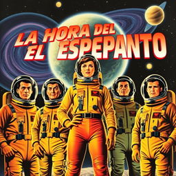 Retro sci-fi movie poster titled "LA HORA DEL ESPANTO," capturing the essence of 1950s science fiction cinema