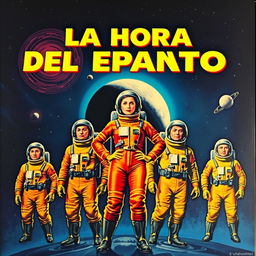 Retro sci-fi movie poster titled "LA HORA DEL ESPANTO," capturing the essence of 1950s science fiction cinema