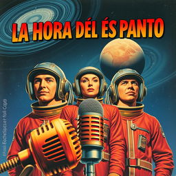 Retro sci-fi movie poster titled "LA HORA DEL ESPANTO," capturing the essence of 1950s science fiction cinema