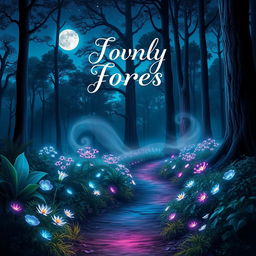 A captivating book cover featuring a mystical forest illuminated by soft moonlight