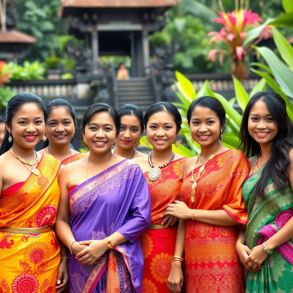 A group of beautiful Indonesian women, showcasing their diverse features and traditional attire