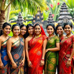 A group of beautiful Indonesian women, showcasing their diverse features and traditional attire