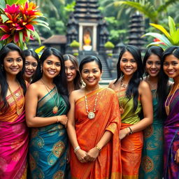 A group of beautiful Indonesian women, showcasing their diverse features and traditional attire