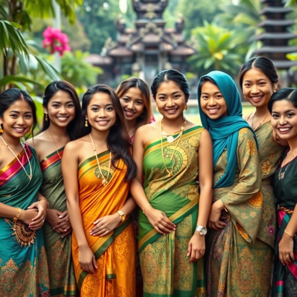 A group of beautiful Indonesian women, showcasing their diverse features and traditional attire