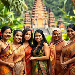 A group of beautiful Indonesian women, showcasing their diverse features and traditional attire