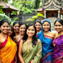 A group of beautiful Indonesian women, showcasing their diverse features and traditional attire