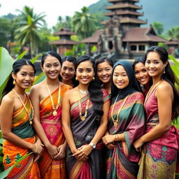 A group of beautiful Indonesian women, showcasing their diverse features and traditional attire